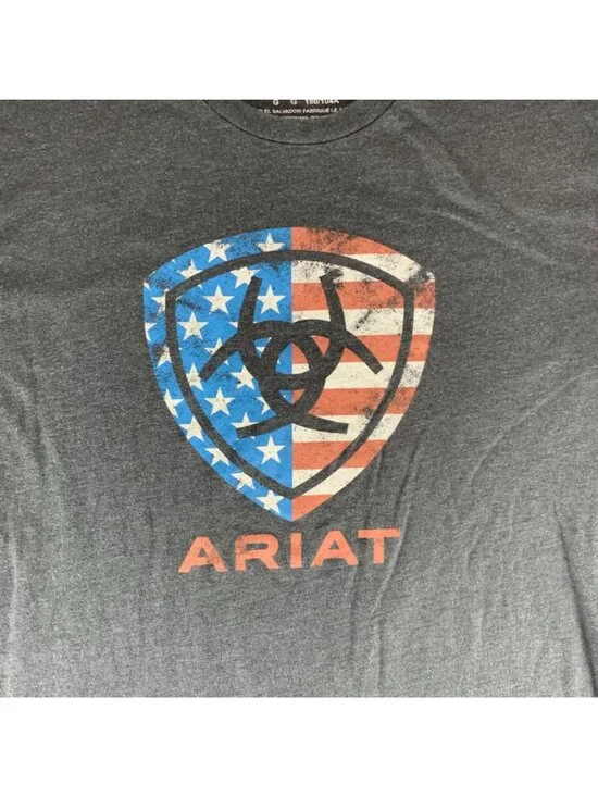 Ariat Gray Patriotic Short Sleeve Crewneck Shirt Mens Large - Picture 2 of 4